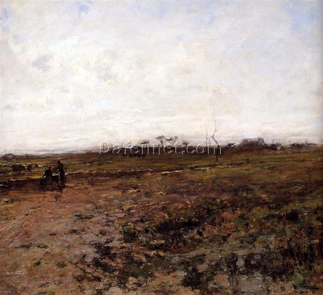 High-Quality Reproduction of Jean-Francois Millet’s “Landscape with Two Peasant Women” – Realist Landscape Oil Painting from Renowned Dafen Village Studios