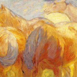 Franz Marc's 'Large Lenggries Horses' Inspired Hand-painted Oil Canvas - Perfect for Adding a Touch of Elegance and Drama to Your Interior