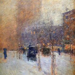 Authentic - Looking Impressionist Cityscape "Late Afternoon, New York, Winter" (1900) by Childe Hassam - Dafen Village Creation, Oil Painting for Home and Office Decoration, Loved by Art Aficionados