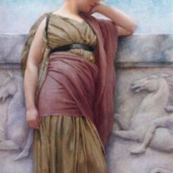 Exquisite Hand - painted Oil Reproduction of 'Leaning on the Balcony' INSPIRED BY John William Godward's 1892 Neoclassical Masterpiece, from Dafen Village for Art Lovers and Neoclassicism Enthusiasts