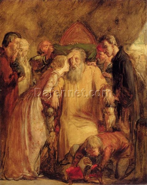 Hand-Painted Replica of John Everett Millais’ “Lear And Cordelia” (1891) – A Poignant Realistic Literary Oil Painting on Panel from Dafen Village