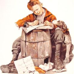 Dafen Village Presents: Inspired by 1920 Norman Rockwell's 'Little Boy Writing a Letter' - Regionalism Oil Canvas Artwork