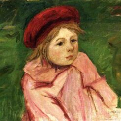 Exquisite Reproduction of Mary Cassatt's 'Little Girl in a Red Beret' (1898) in Impressionist Style