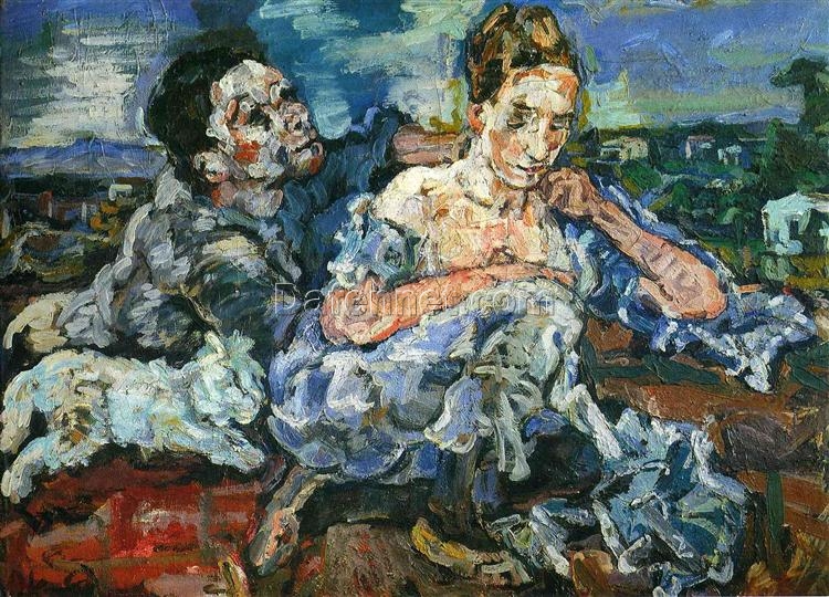 Authentic Expressionist Genre Painting Oil – Inspired by Kokoschka’s ‘Lovers with Cat’ – Dafen Village’s Exclusive Creation