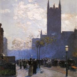 Dafen Village Inspired Reproduction of Childe Hassam's "Lower Fifth Avenue" (1890) - High-Quality Impressionist Cityscape Oil Painting for Sale, Great for Art Collections and Interior Design