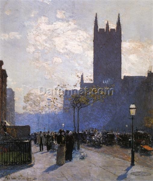 Dafen Village Inspired Reproduction of Childe Hassam’s “Lower Fifth Avenue” (1890) – High-Quality Impressionist Cityscape Oil Painting for Sale, Great for Art Collections and Interior Design