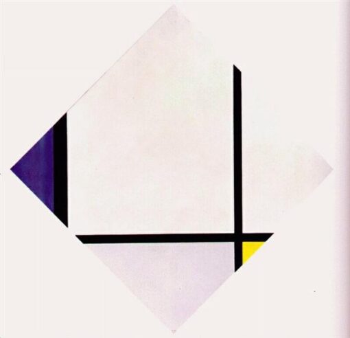 Authentic – Looking Reproduction of “Lozenge Composition 3 Lines Blue Gray Yellow” Inspired by Mondrian’s Neoplasticism for Interior Designers