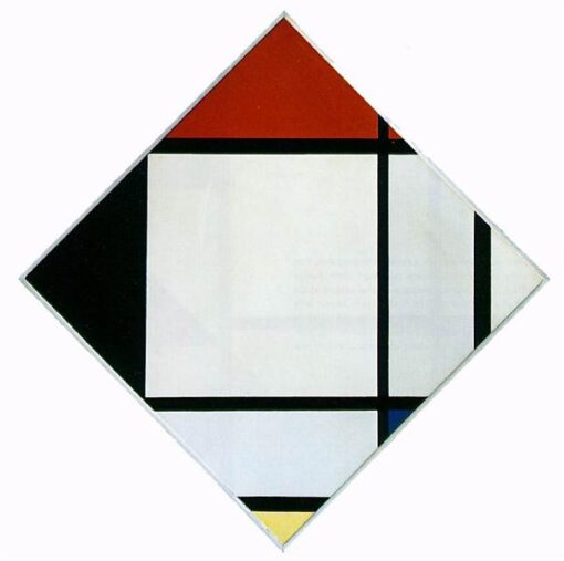 Anpassbare handgemalte “Rautenkomposition mit Rot, Schwarz, Blau und Gelb” inspiriert von Piet Mondrians Neoplastik von 1925 für Kunstsammler und Designliebhaber - Dafen Village Creation