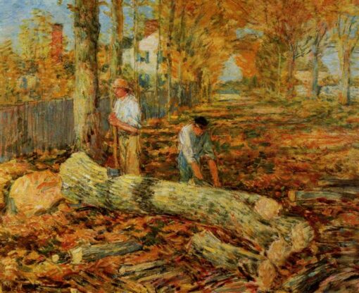 Authentic-Looking Impressionist Genre Painting “Lumbering” (1903) by Childe Hassam – Dafen Village Creation, Oil Painting for Home and Office Spaces, Adored by Art Aficionados and Nature and Industry Aficionados