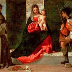 Madonna and Child with Sts. Anthony of Padua and Roch Inspired by Titian – High Renaissance Religious Oil Painting from Da Fen Village Studio