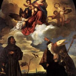Madonna in Glory with Christ, Sts Francis and Alvise, and Donor by Titian – High Renaissance Religious Oil Painting Reproduction