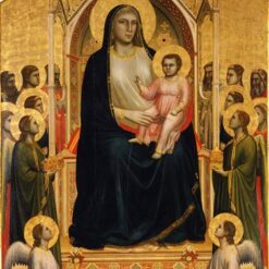 Madonna in Maestà" Inspired by Giotto – Proto Renaissance Religious Painting on Panel