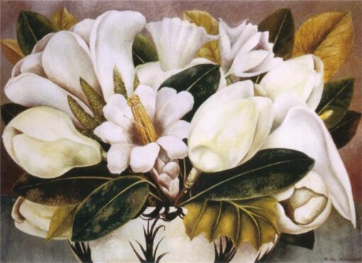 Inspired by Frida Kahlo – Magnolias | Hand-Painted Oil Painting | Mexican Naïve Art Still Life | DaFen Village Studio