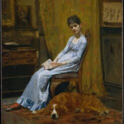 Authentic-Looking Realist Portrait "The Artist's Wife and His Setter Dog" (1884 - 1889) by Thomas Eakins - Dafen Village Creation, Oil Painting for Home and Office Spaces, Adored by Art Aficionados and Those Who Appreciate the Art of Capturing Domestic Bonds