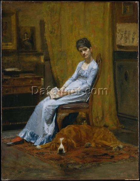 Authentic-Looking Realist Portrait “The Artist’s Wife and His Setter Dog” (1884 – 1889) by Thomas Eakins – Dafen Village Creation, Oil Painting for Home and Office Spaces, Adored by Art Aficionados and Those Who Appreciate the Art of Capturing Domestic Bonds