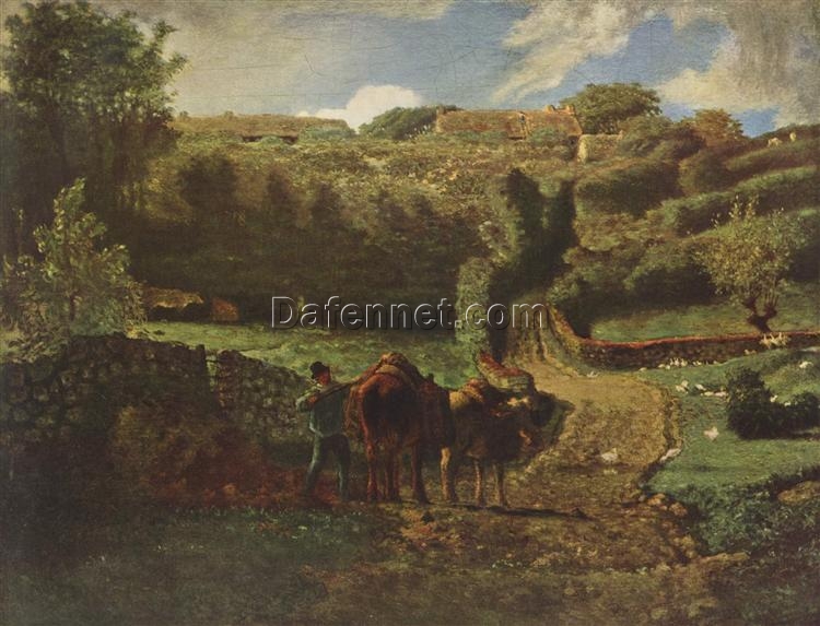 High – Quality Reproduction of Jean – Francois Millet’s 1855 “Manor Farm Cousin in Greville” – Realist Landscape Oil Painting from Renowned Dafen Village Studios