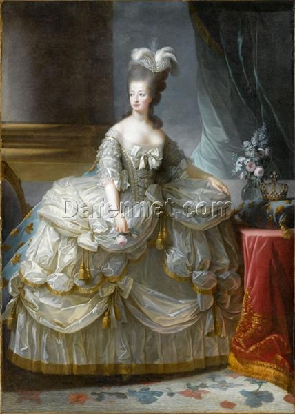 c.1779 – c.1788 Rococo-Inspired Portrait of Marie Antoinette, Queen of France by Louise Elisabeth Vigee Le Brun Replica