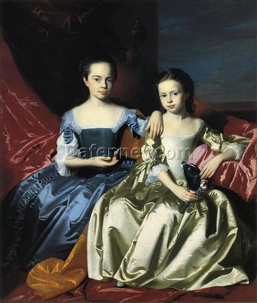 Dafen Village Hand-Painted Oil Canvas: Mary and Elizabeth Royall INSPIRED BY John Singleton Copley’s c.1758 Neoclassical Portrait Masterpiece