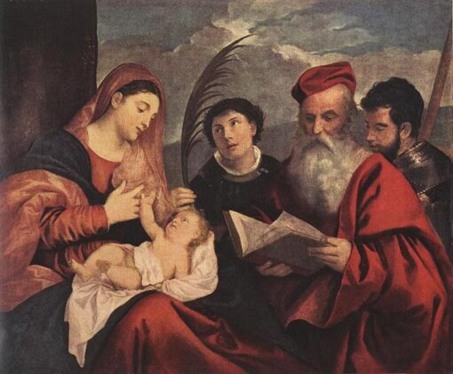 High Renaissance Religious Art – Mary with the Child and Saints Inspired by Titian for Custom Home Décor