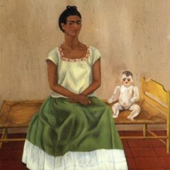 Custom Oil Painting Inspired by Frida Kahlo’s Me and My Doll – Hand-Painted Naïve Art Self-Portrait Reproduction from DaFen Village Studio | Symbolic Mexican Fine Art for Home, Office, and Gallery Décor