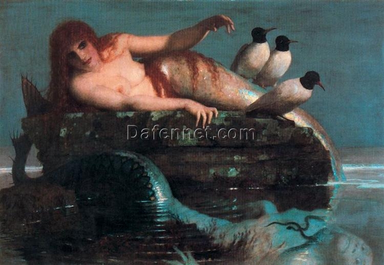 Arnold Böcklin-Inspired “Meerestille” (Calm Sea) – Hand-Painted Mythological Seascape Oil Painting for Elegant Interiors | DaFen Village Studio
