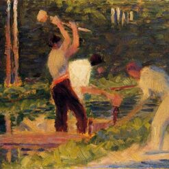 Custom-Made Oil on Wood Painting Inspired by Georges Seurat's 'Men Laying Stakes' - Unique Creations Tailored to Your Taste by Dafen Village Studios