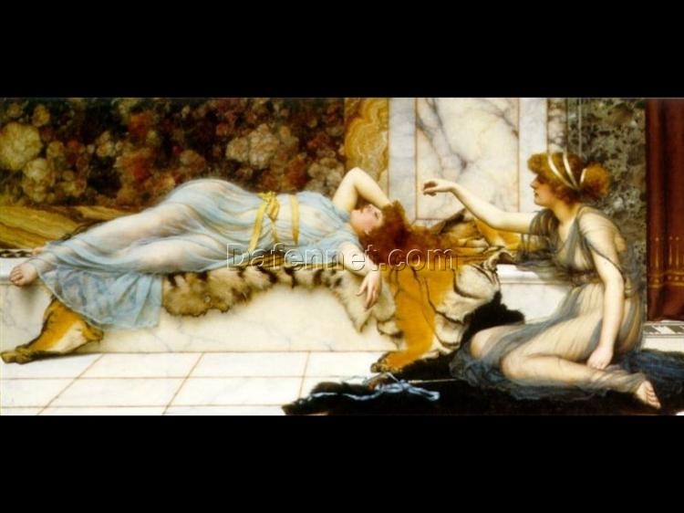 Authentic – looking ‘John William Godward Inspired’ Oil Painting of ‘Mischief and Repose’ in 1895 Neoclassical Style, Hand – crafted in Dafen Village for Collectors Seeking Renowned Neoclassical Genre Artworks from the Getty