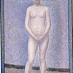 Exquisitely Hand-Painted Oil on Wood Replica of Georges Seurat's 'Model to front' (Poseuse de face) - A Delicate Neo-Impressionist and Pointillist Nude Painting by Dafen Village Artists for Art Aficionados and Figure Art Enthusiasts