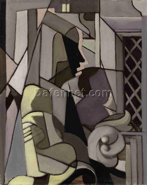 Mother and Child” Inspired by Tamara de Lempicka – Cubist Oil Painting on Canvas