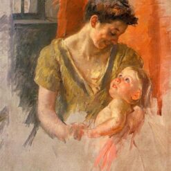 Exquisite Impressionist Genre Painting: 'Mother and Child Smiling at Each Other' by Mary Cassatt (1908) - Large - Sized Masterpiece Inspired by Private Collection