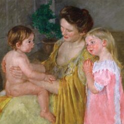 Exquisite Impressionist Masterpiece: 'Mother and Two Children' by Mary Cassatt (1906), Oil on Canvas