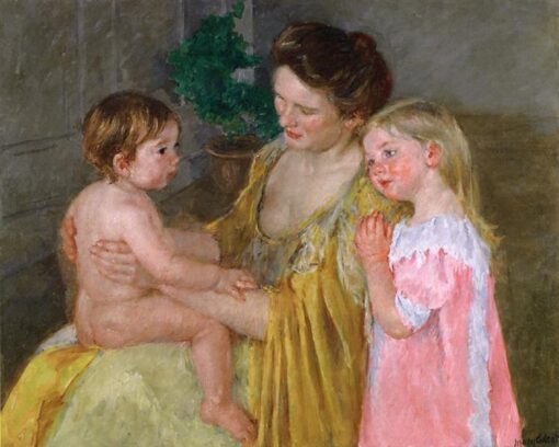 Exquisite Impressionist Masterpiece: ‘Mother and Two Children’ by Mary Cassatt (1906), Oil on Canvas