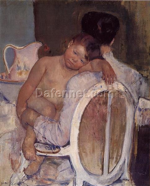 Exquisite Handmade Reproduction of Mary Cassatt’s ‘Mother Holding a Child in Her arms’ – Impressionist Genre Painting in Oil on Canvas from Dafen Village