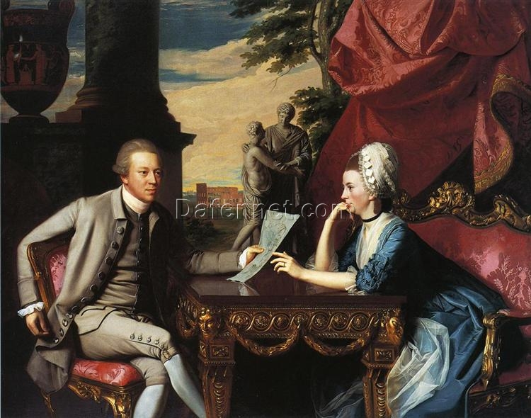Large-Scale Hand-Painted Reproduction of Mr. and Mrs. Ralph Izard INSPIRED BY John Singleton Copley’s 1775 Neoclassical Portrait at Museum of Fine Arts, Boston