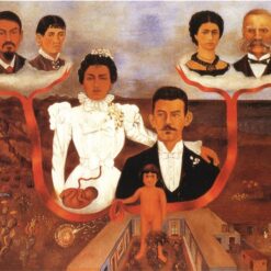 Custom Oil Painting Inspired by Frida Kahlo’s My Grandparents, My Parents, and I (Family Tree) – Hand-Painted Naïve Art Reproduction from DaFen Village Studio | Symbolic Mexican Fine Art for Home, Office, and Gallery Décor