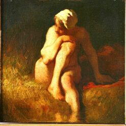 Custom - Sized Realist Nude Painting "Naked Peasant Girl at the River" Inspired by Jean - Francois Millet - Handmade in Dafen Village to Your Specifications