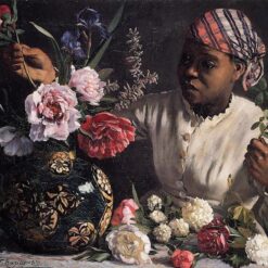 Custom - Sized Impressionist Genre Painting 'Negress with Peonies' Inspired by Frederic Bazille's 1870 Masterpiece, Handmade in Dafen Village
