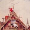 Dafen Village's Authentic - looking Replica of Norman Rockwell's 1949 'New Television Antenna' - Perfect for Decorating with a Touch of Retro American Flair