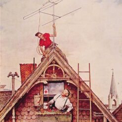 Dafen Village's Authentic - looking Replica of Norman Rockwell's 1949 'New Television Antenna' - Perfect for Decorating with a Touch of Retro American Flair