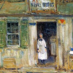 Authentic - Looking Reproduction of Childe Hassam's "News Depot, Cos Cob" (1912) - High - Quality Impressionist Oil Painting for Interior Decorators and Art Collectors Searching for Compact, Story - Telling Art