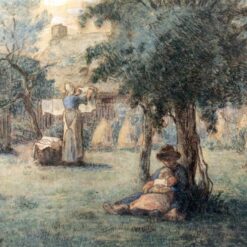 Hand-Painted Realist Genre Painting "Woman Hanging Her Laundry" INSPIRED BY Jean-Francois Millet - Skillfully Crafted by Dafen Village Artisans for Lovers of Everyday Life Scenes in Art