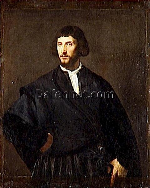 Renaissance Portrait – Portrait of a Man Inspired by Titian – Handmade Oil Painting for Elegant Interiors