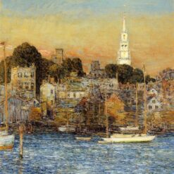 Dafen Village Inspired Reproduction of Childe Hassam's "October Sundown, Newport" (1901) - High-Quality Impressionist Cityscape Oil Painting for Sale, Great for Art Collections and Interior Designers Seeking Seasonal City Scenes