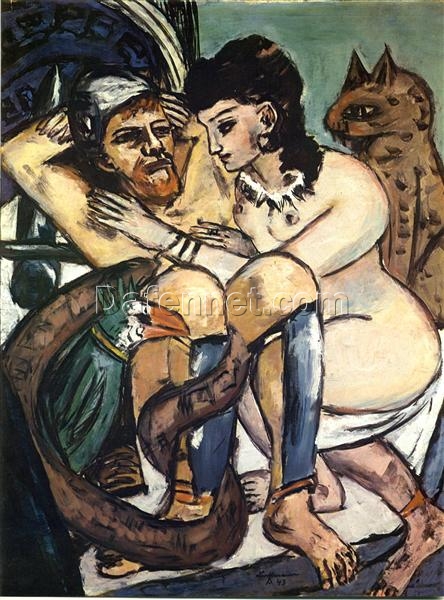 Expressionist Oil Depicting Odysseus and Calypso INSPIRED BY Max Beckmann’s 1943 Creation