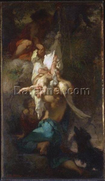 Custom-Sized Realist Mythological Painting “Oedipus Taken Down from the Tree” Inspired by Jean-Francois Millet’s 1847 Masterpiece – Handmade in Dafen Village