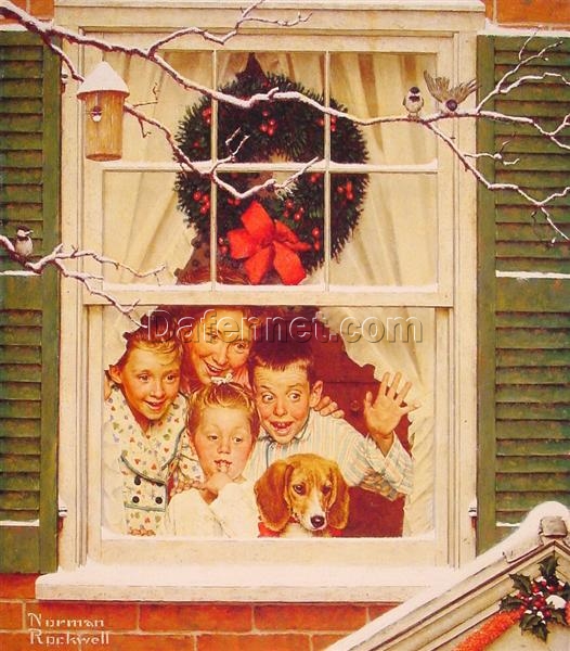 Dafen Village’s Authentic – looking Replica of Norman Rockwell’s 1951 ‘Oh boy, it’s Pop with a new Plymouth’ – Perfect for Decorating with a Touch of Retro American Flair