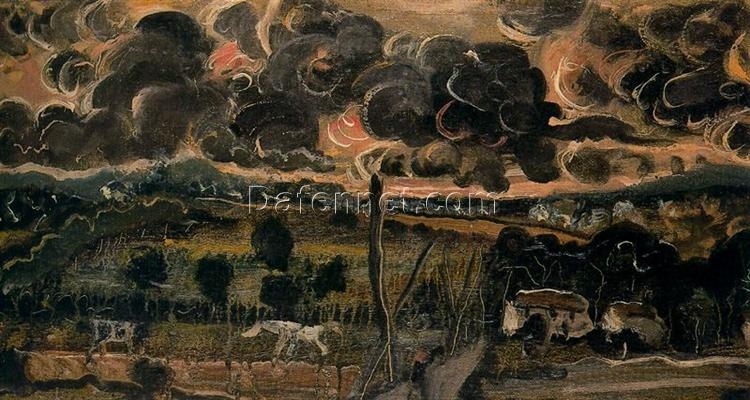 Custom – Sized Expressionist and Naïve Art (Primitivism) ‘Ominous Landscape’ Inspired by Andre Derain’s 1950 Masterpiece, Handmade in Dafen Village