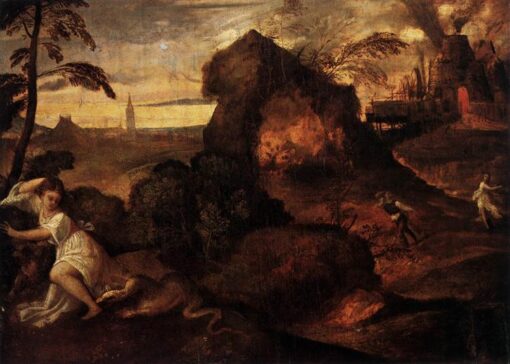 Mythological Masterpiece – Orpheus and Eurydice Inspired by Titian – Handmade Oil Painting for Classic Interiors