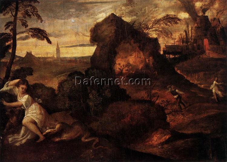 Mythological Masterpiece – Orpheus and Eurydice Inspired by Titian – Handmade Oil Painting for Classic Interiors