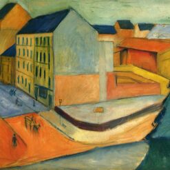 Dafen Village Studio's Stunning Reproduction - August Macke's 1913 'Our street with horse riding, Bonn' Expressionist Cityscape Oil on Board for Art Aficionados